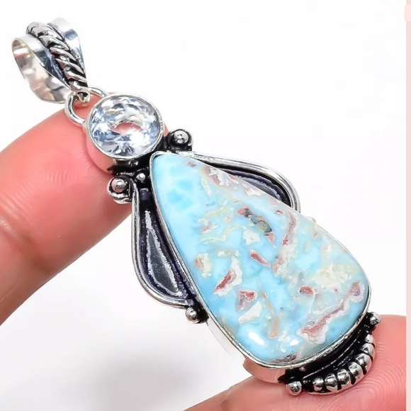 Jewelry - 925 sterling Larimar and White Topaz Pendant